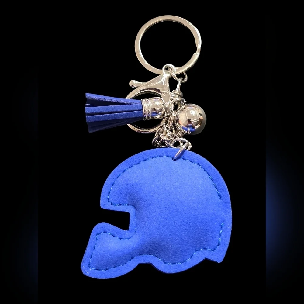 Blue and Yellow Rhinestone Football Helmet Bag Charm Keychain